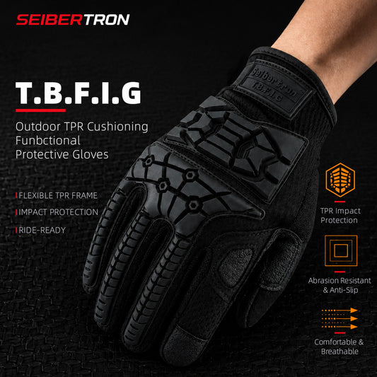 Seibertron T.B.F.I.G Tactical Outdoor Gloves, Breathable Flexible Rubber Impact Protection, Touchscreen, CE Rated Tac Gloves