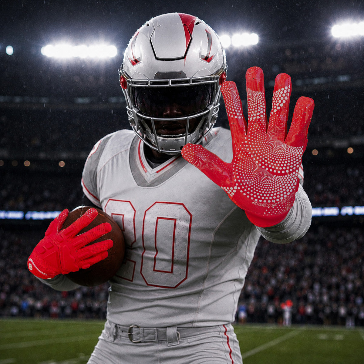 seibertron-gallery:garg-adult-youth-20260714 | product:7340603179198 | color:Red | group:Adult | slot:1 | Seibertron G.A.R.G 2.0 adult football receiver gloves red gallery 1