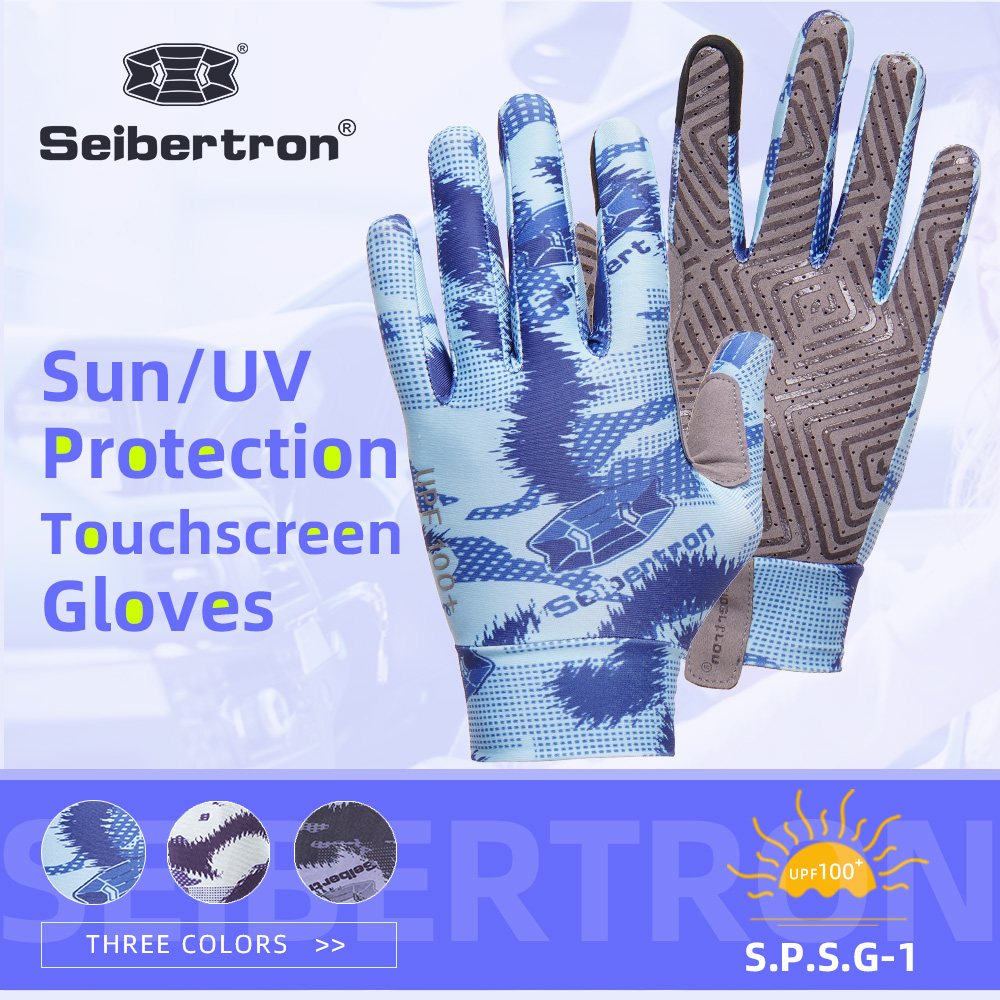 color:Blue | Seibertron S.P.S.G-1 UPF100 sun protection touchscreen full finger gloves image 09