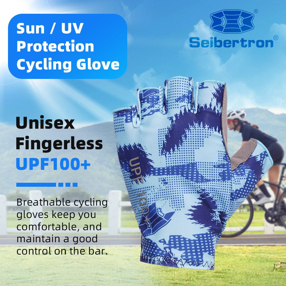 color:Blue | Seibertron S.P.S.G-3 UPF100 sun protection fingerless cycling gloves image 09