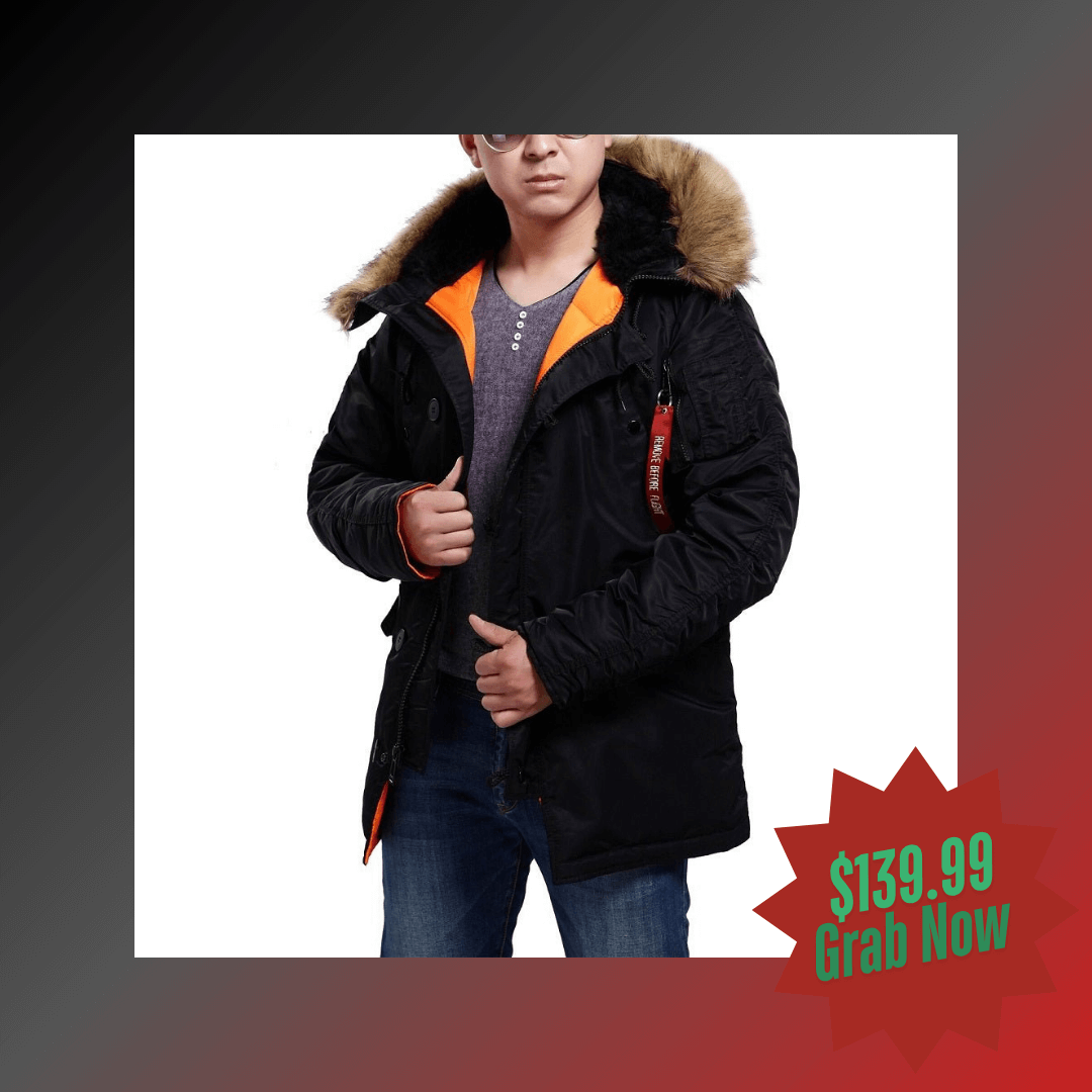 Seibertron Men's N-3B Slim-Fit Waterproof/Water Repellent Parka with Removable Faux Fur Hood Trim - Seibertron