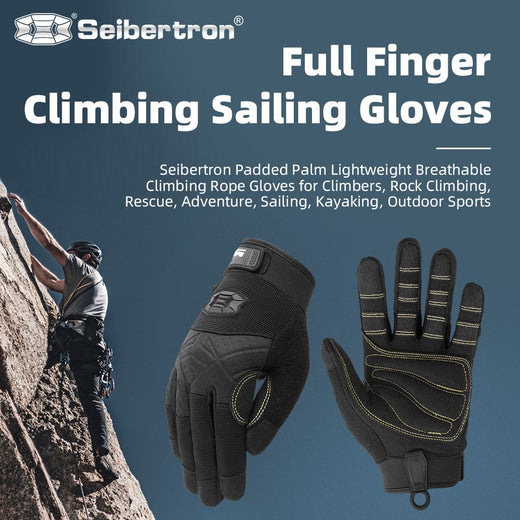カラー：ブラック | Seibertron Full Finger Climbing Sailing Gloves フルフィンガー・パッド入りパーム・クライミングロープ用グローブ 画像 01