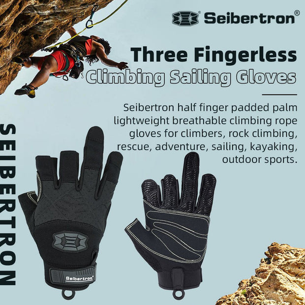 カラー:全色 | Seibertron スリーフィンガーレス クライミングセーリンググローブ スリーフィンガーレス パッド付き掌 クライミングロープグローブ 画像 01