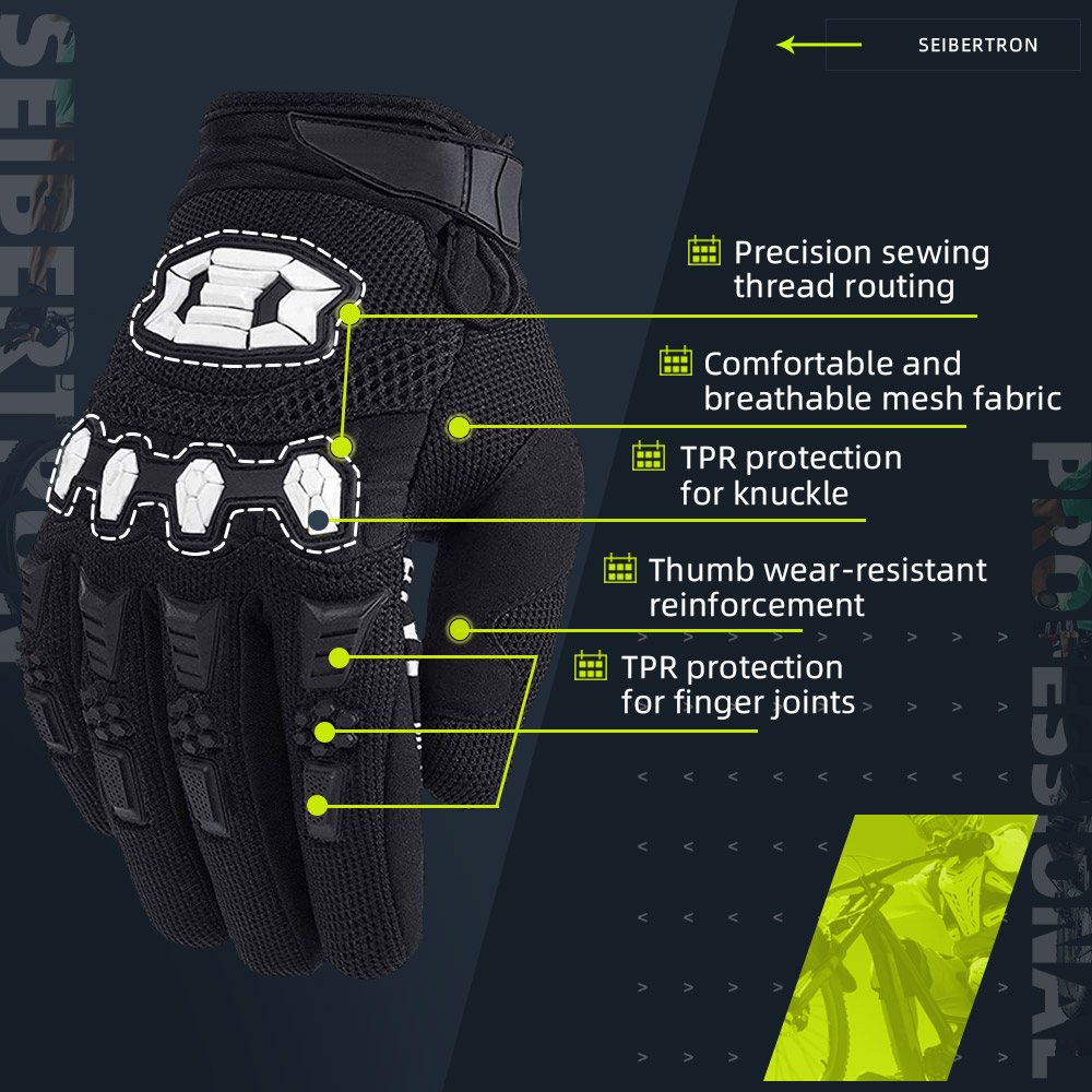 カラー：ブラック | Seibertron Dirtpaw フルフィンガー モトクロス・オフロードライディンググローブ 画像 03
