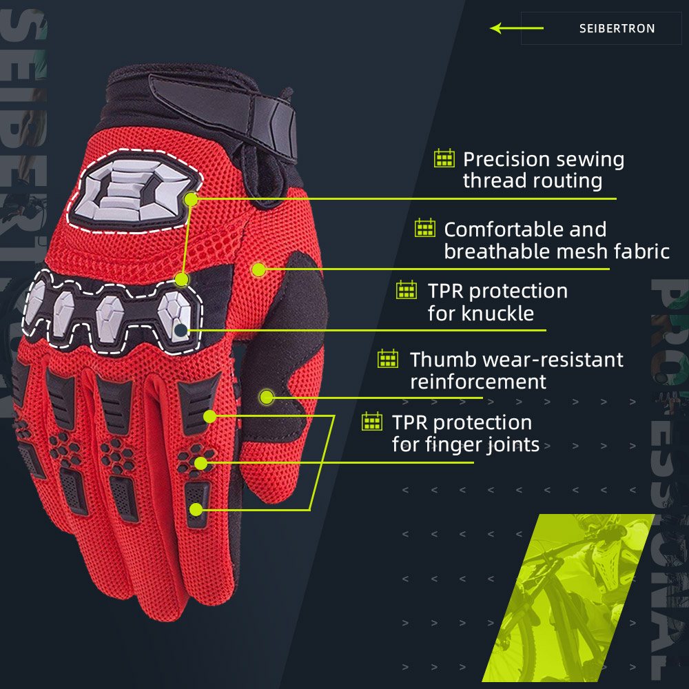 カラー:レッド | Seibertron Dirtpaw フルフィンガーモトクロス・オフロードライディンググローブ 画像 11
