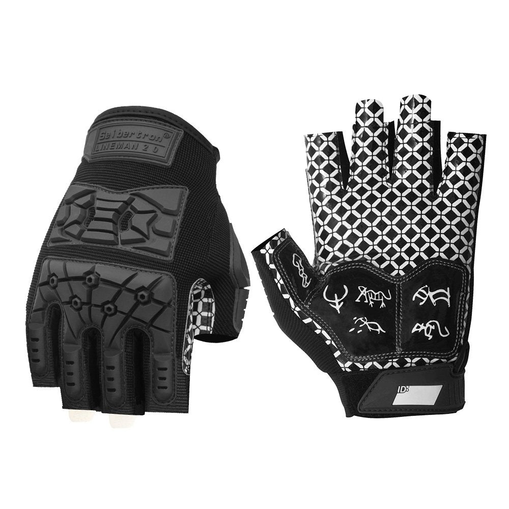 color:Black | Seibertron Lineman 2.0 half finger football lineman gloves image 01