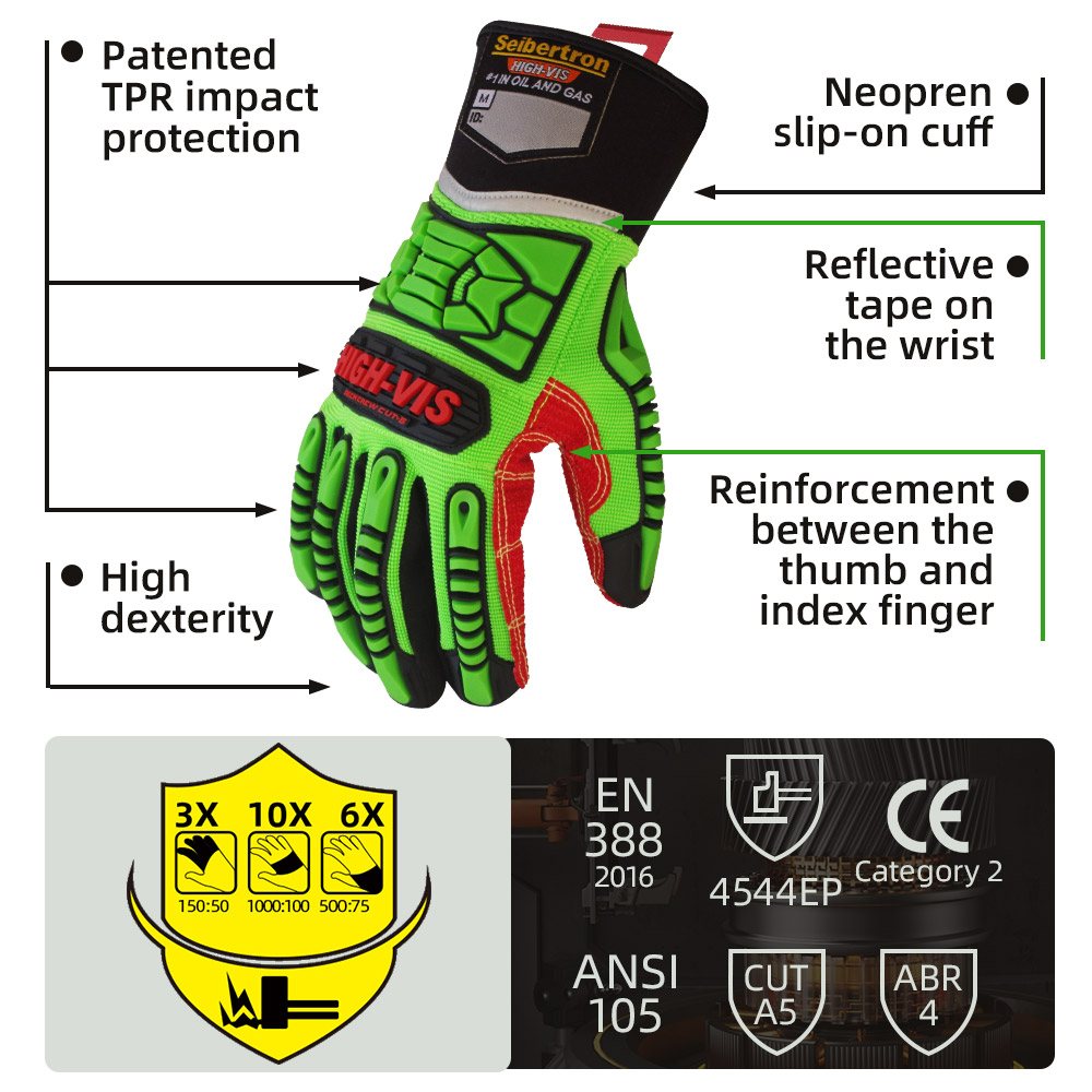color:all | Seibertron HIGH-VIS HDC5 level 5 cut resistant deckhand impact safety gloves image 02
