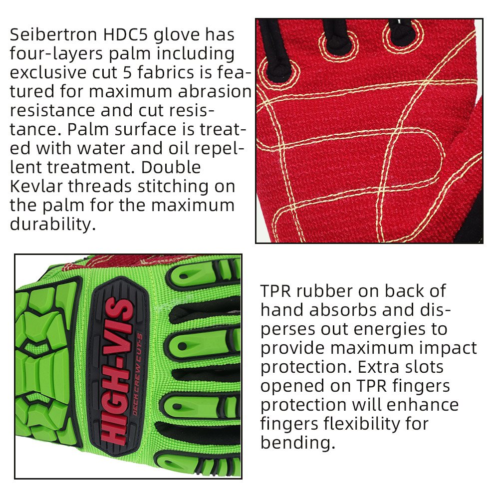 color:all | Seibertron HIGH-VIS HDC5 level 5 cut resistant deckhand impact safety gloves image 04