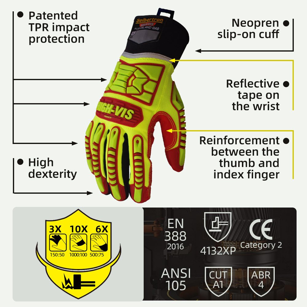 カラー: すべて | Seibertron HIGH-VIS HRIG 耐衝撃・耐水性リガー用手袋（TPRプロテクション付き） 画像 02