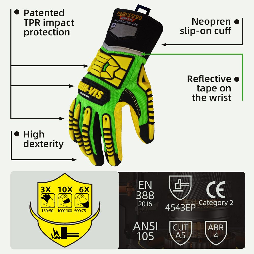 color:all | Seibertron HIGH-VIS SDXC5 cut 5 impact and puncture resistant oilfield safety gloves image 02
