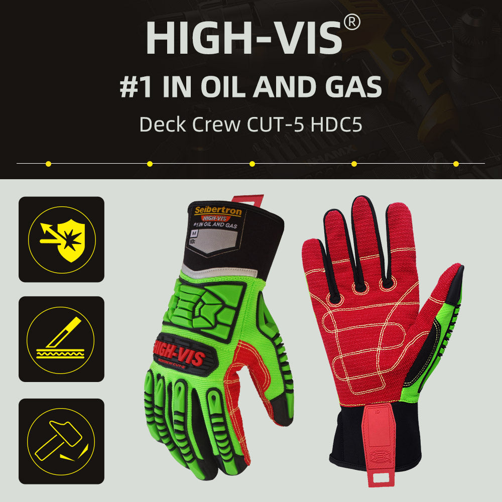 seibertron-gallery:hdc5-safety-gloves-20260715 | product:hdc5 | color:Green Red | slot:2 | Seibertron HIGH-VIS HDC5 safety gloves high-vis oil and gas overview image