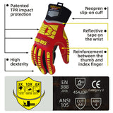 seibertron-gallery:hrc5-safety-gloves-20260715 | product:hrc5 | color:Red Yellow | slot:3 | Seibertron HIGH-VIS HRC5 安全手袋のTPR衝撃保護とCE ANSI定格の詳細画像