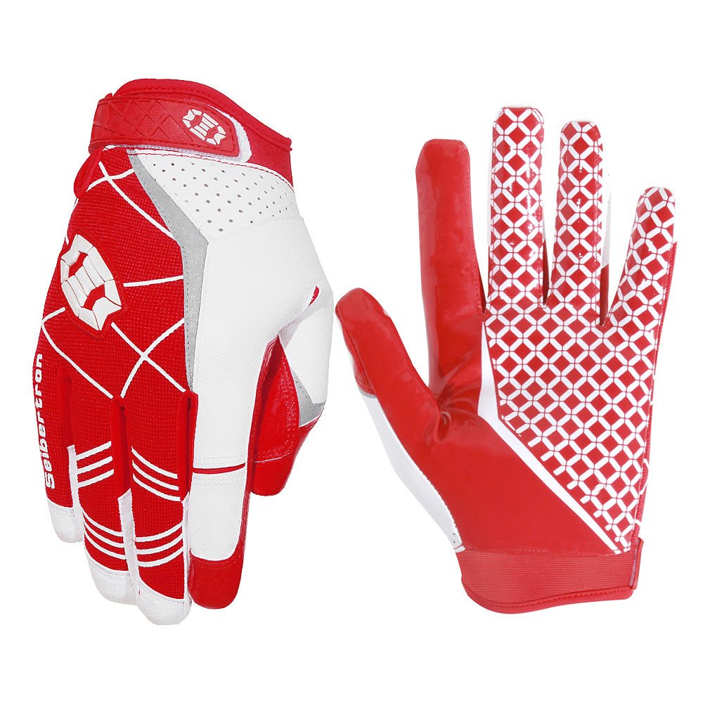 color:Adult Red | Seibertron adult football receiver gloves white background main image