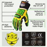 seibertron-gallery:sdxg2-safety-gloves-20260715 | product:sdxg2 | color:Yellow Green | slot:3 | Seibertron HIGH-VIS SDXG2安全手袋のTPR衝撃保護とCE・ANSI規格の詳細画像