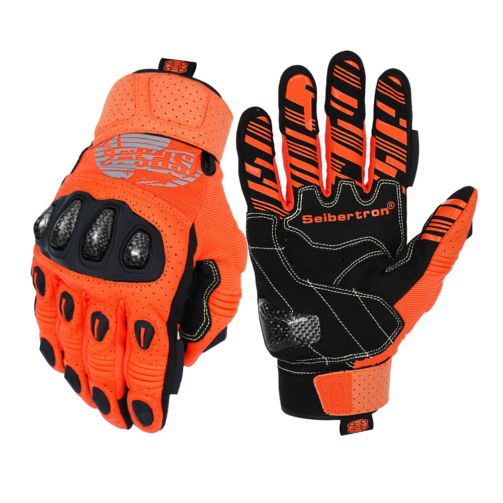color:Orange | batch:sps2plus-complete-20260716 | role:white-background-main | Seibertron SPS-2 Plus motorcycle gloves orange white background main