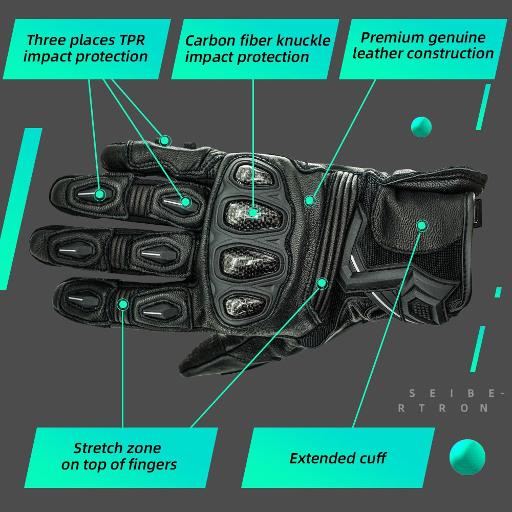 color:Black | Seibertron SPS-3 motorcycle gloves detail image 02