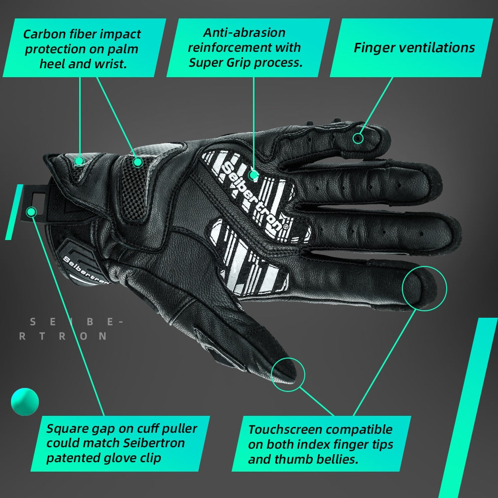 color:Black | Seibertron SPS-3 motorcycle gloves detail image 03