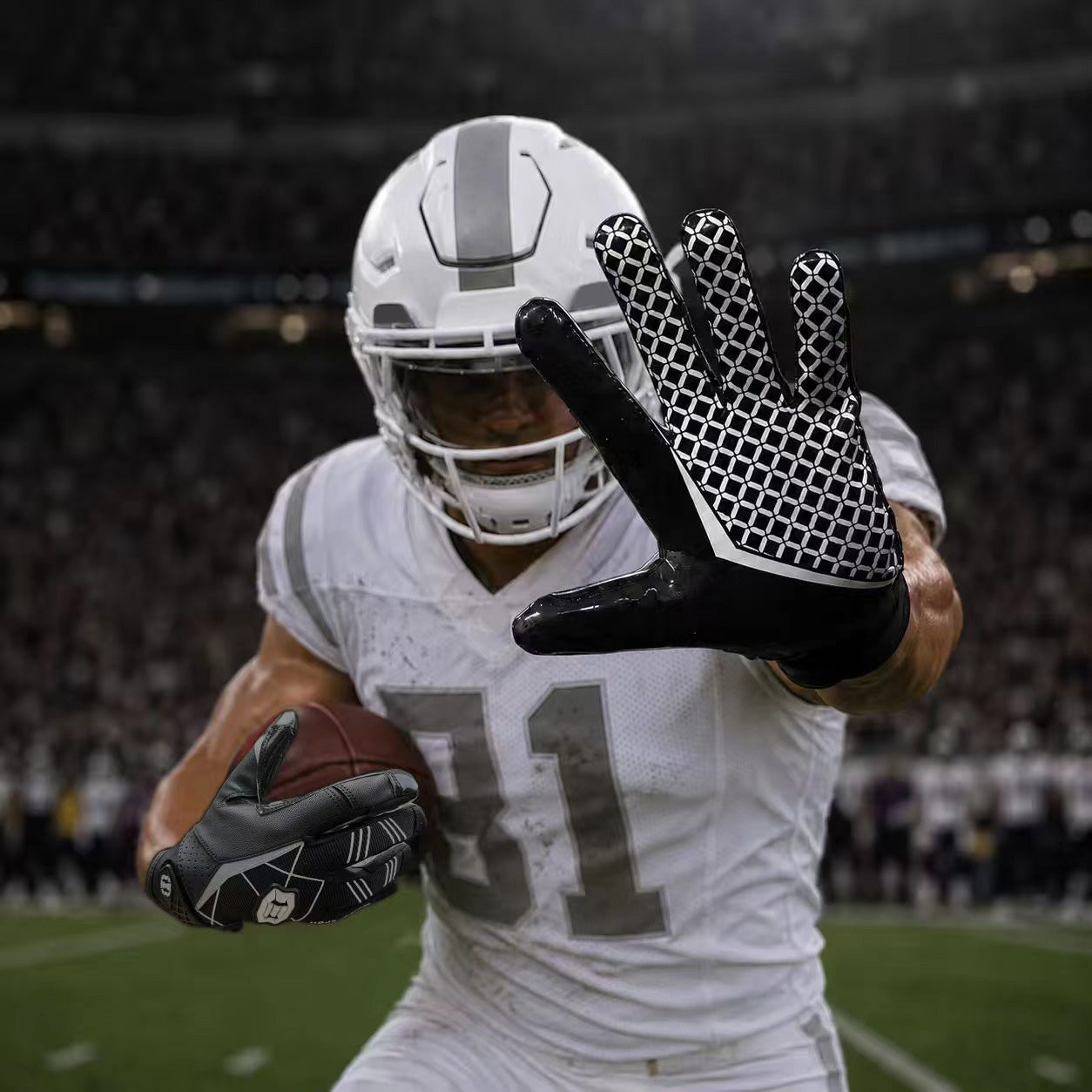 seibertron-gallery:white-football-ai-color-groups-20260721 | 商品:8557666271422 | 色:ブラック | スロット:1 | Seibertron 大人用ブラックフットボールレシーバーグローブ AIアクション画像 1