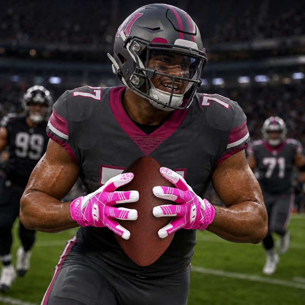 seibertron-gallery:white-football-ai-color-groups-20260721 | product:8557666271422 | color:Pink | slot:2 | Seibertron 大人用ピンクフットボールレシーバーグローブ AIアクション画像 2