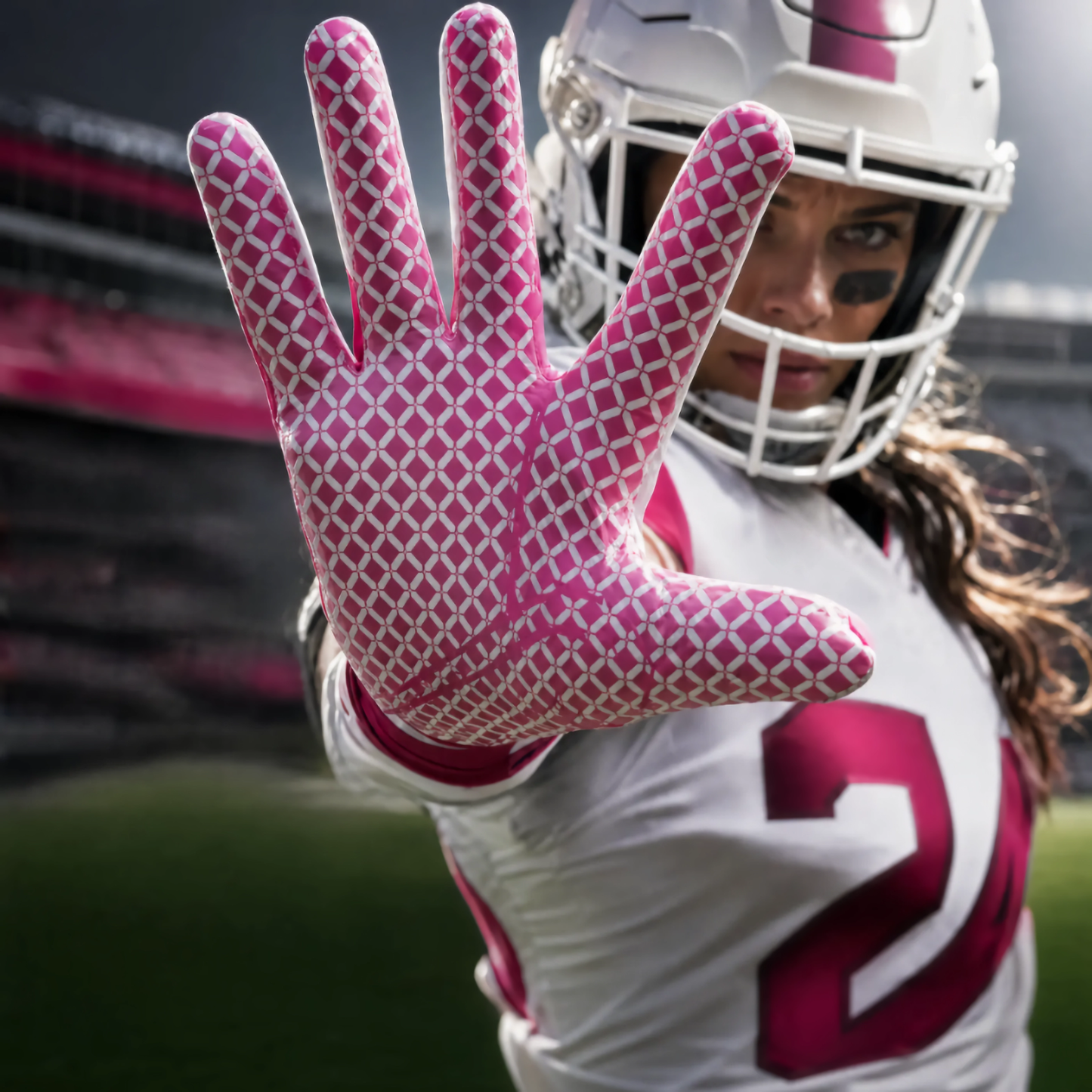 seibertron-gallery:white-football-ai-color-groups-20260721 | product:8557666271422 | color:Pink | slot:5 | Seibertron 大人用ピンクフットボールレシーバーグローブ AIアクション画像 5