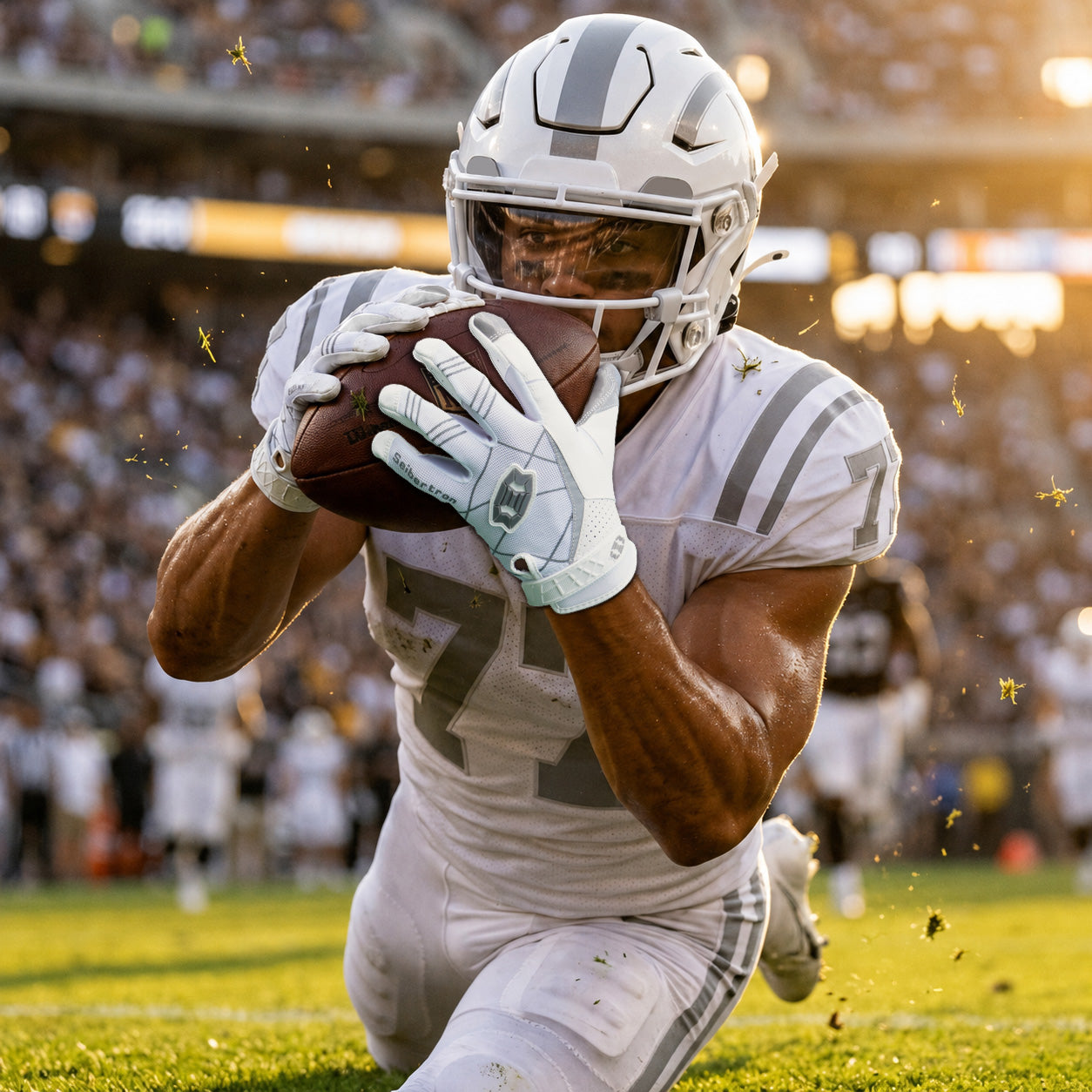 seibertron-gallery:white-football-ai-color-groups-20260721 | product:8557666271422 | color:White | slot:2 | Seibertron 大人用ホワイトフットボールレシーバーグローブ AIアクション画像 2