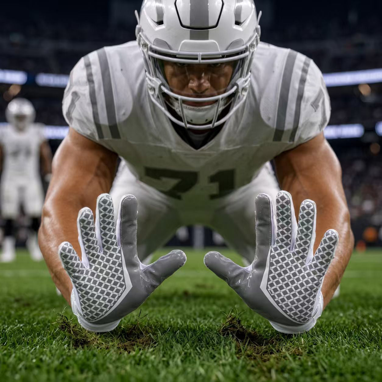seibertron-gallery:white-football-ai-color-groups-20260721 | product:8557666271422 | color:White | slot:3 | Seibertron 大人用ホワイトフットボールレシーバーグローブ AIアクション画像 3