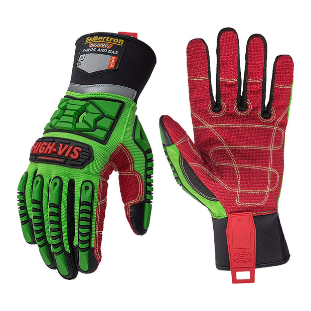 seibertron-gallery:wpc5-安全手袋-20260715 | product:wpc5 | color:グリーン レッド | slot:1 | Seibertron HIGH-VIS WPC5 安全手袋の白背景商品画像