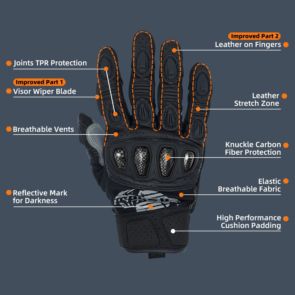 color:Black | Seibertron SPS2 Plus summer motorcycle gloves with carbon fiber knuckle protection image 02