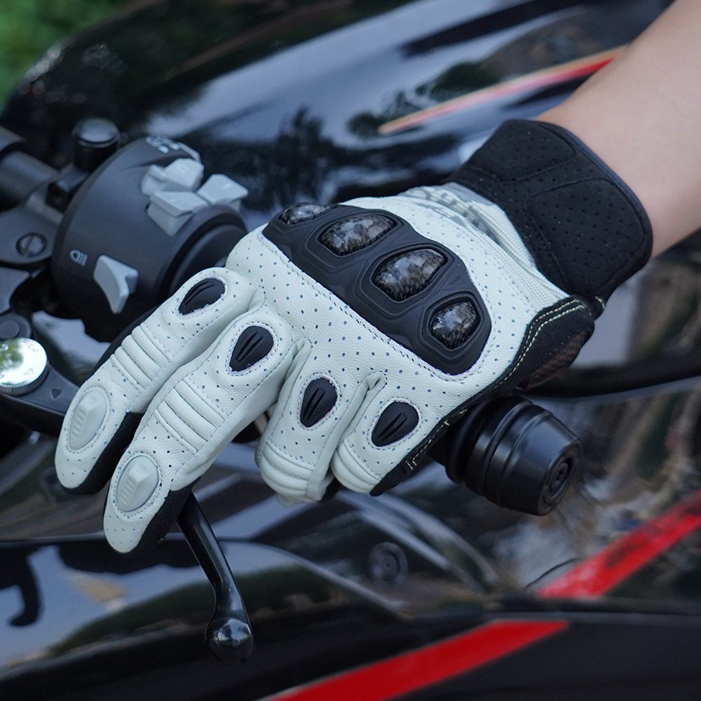 color:White | Seibertron SPS2 Plus summer motorcycle gloves with carbon fiber knuckle protection image 11