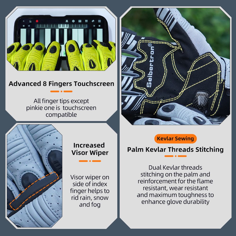 color:Gray | Seibertron SPS2 Plus summer motorcycle gloves with carbon fiber knuckle protection image 22
