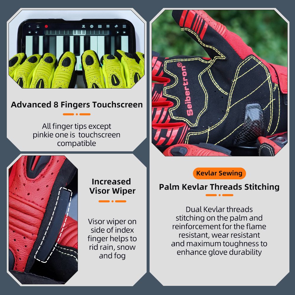 color:Red | Seibertron SPS2 Plus summer motorcycle gloves with carbon fiber knuckle protection image 28