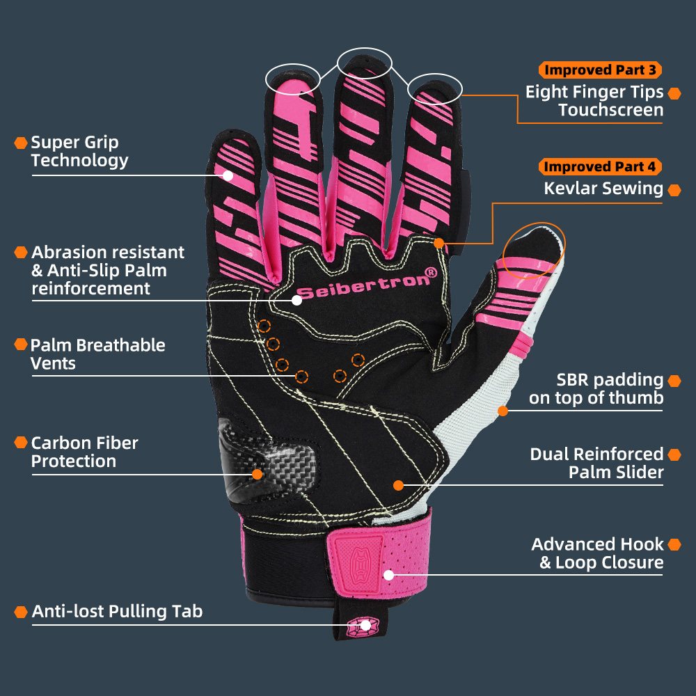 color:Pink | Seibertron SPS2 Plus summer motorcycle gloves with carbon fiber knuckle protection image 33