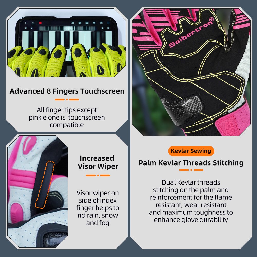 color:Pink | Seibertron SPS2 Plus summer motorcycle gloves with carbon fiber knuckle protection image 34
