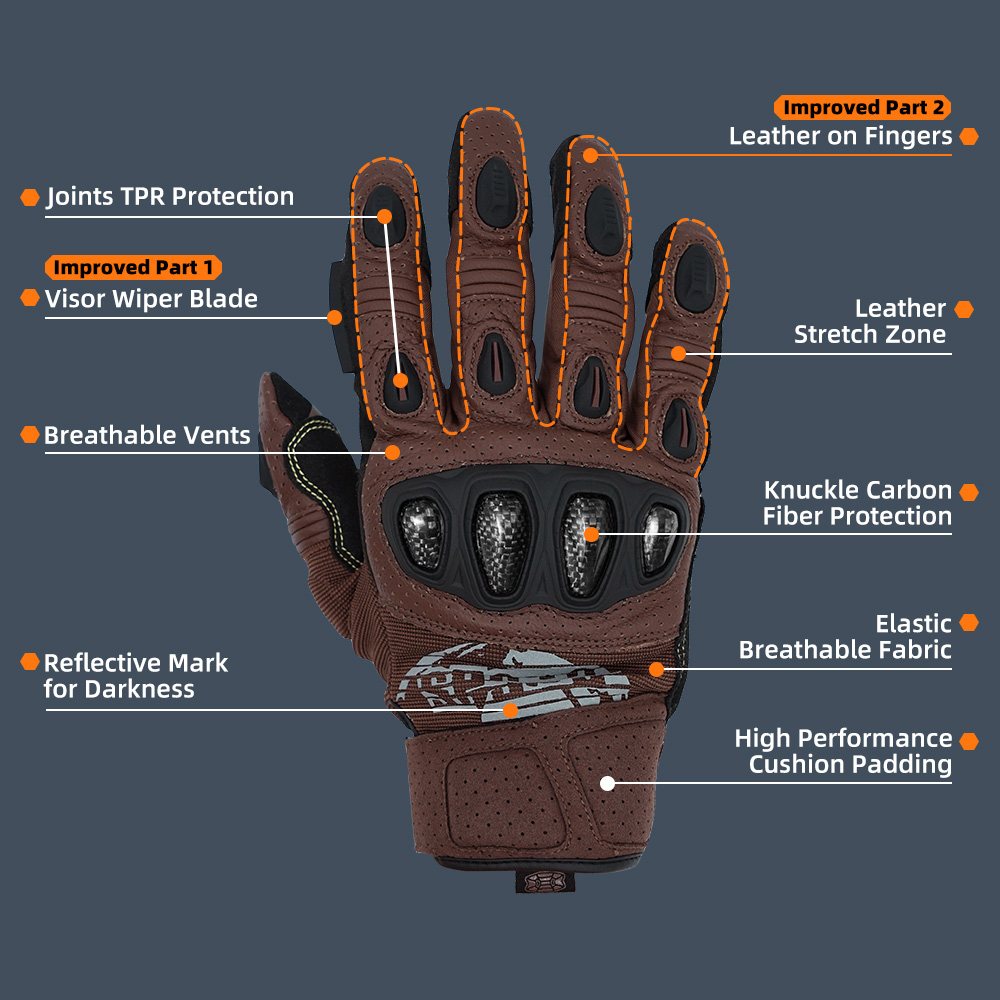 color:Brown | Seibertron SPS2 Plus summer motorcycle gloves with carbon fiber knuckle protection image 38
