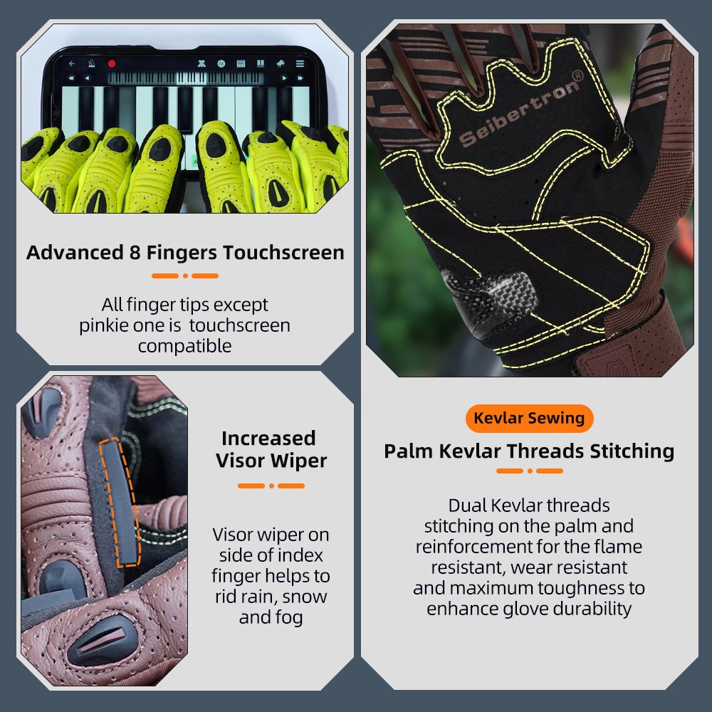 color:Brown | Seibertron SPS2 Plus summer motorcycle gloves with carbon fiber knuckle protection image 40