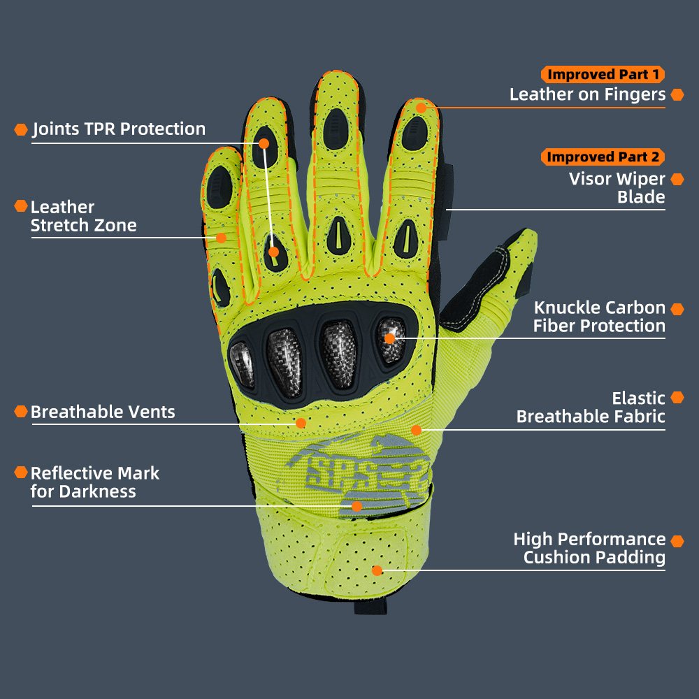 color:Yellow | Seibertron SPS2 Plus summer motorcycle gloves with carbon fiber knuckle protection image 44