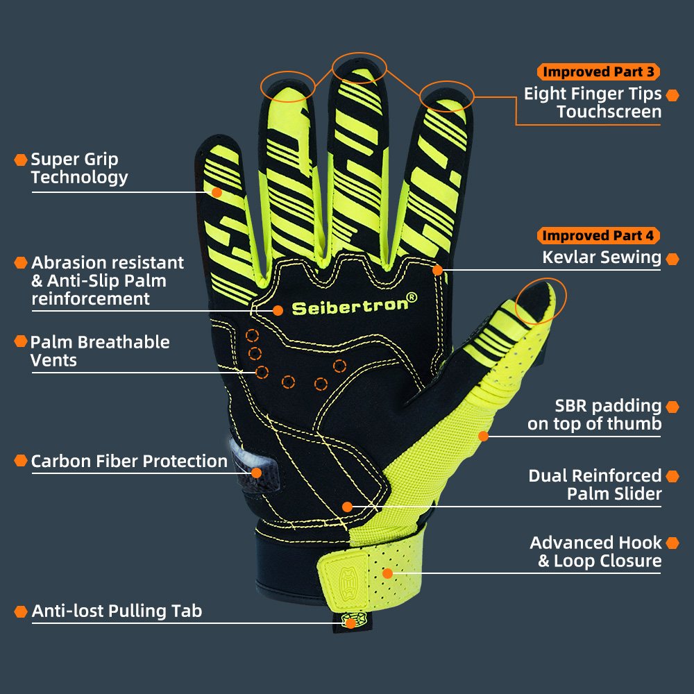 color:Yellow | Seibertron SPS2 Plus summer motorcycle gloves with carbon fiber knuckle protection image 45