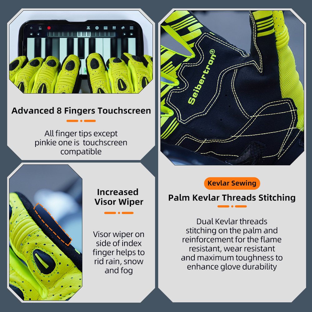 color:Yellow | Seibertron SPS2 Plus summer motorcycle gloves with carbon fiber knuckle protection image 46