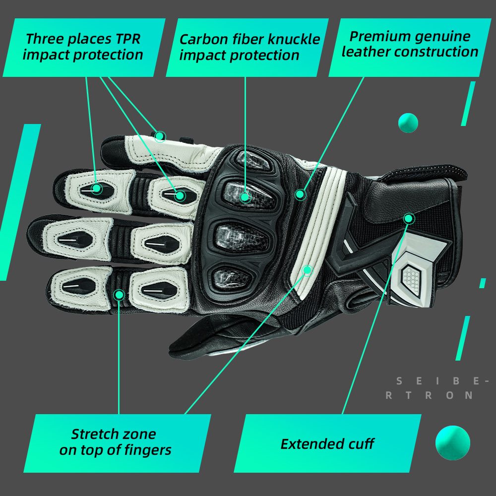 color:White | Seibertron SPS-3 motorcycle riding gloves for BMX ATV MTB and road riding image 06