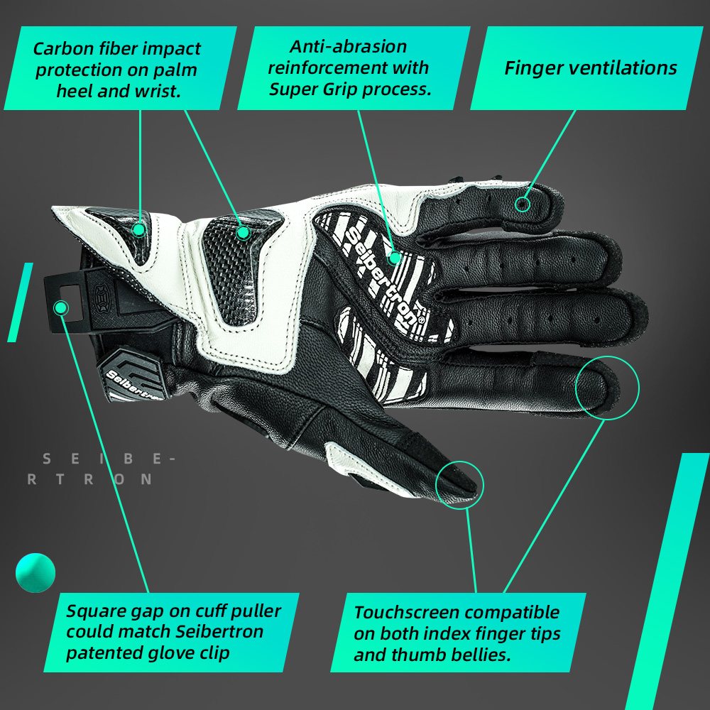 color:White | Seibertron SPS-3 motorcycle riding gloves for BMX ATV MTB and road riding image 07