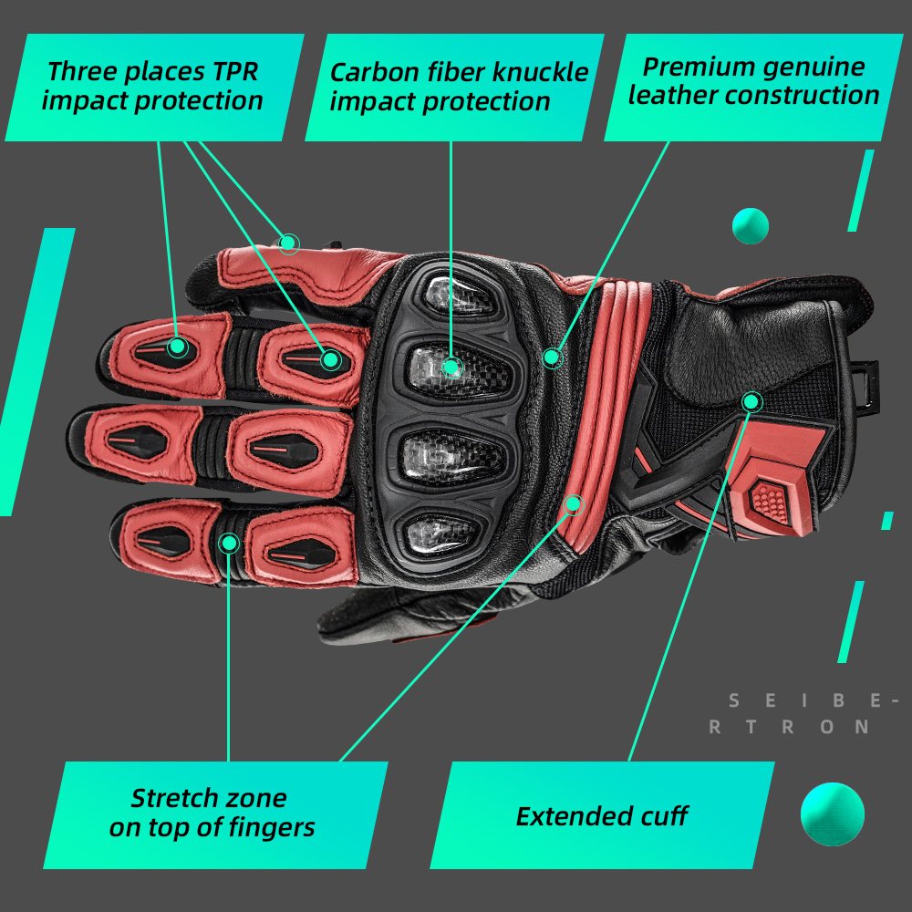 color:Red | Seibertron SPS-3 motorcycle riding gloves for BMX ATV MTB and road riding image 10