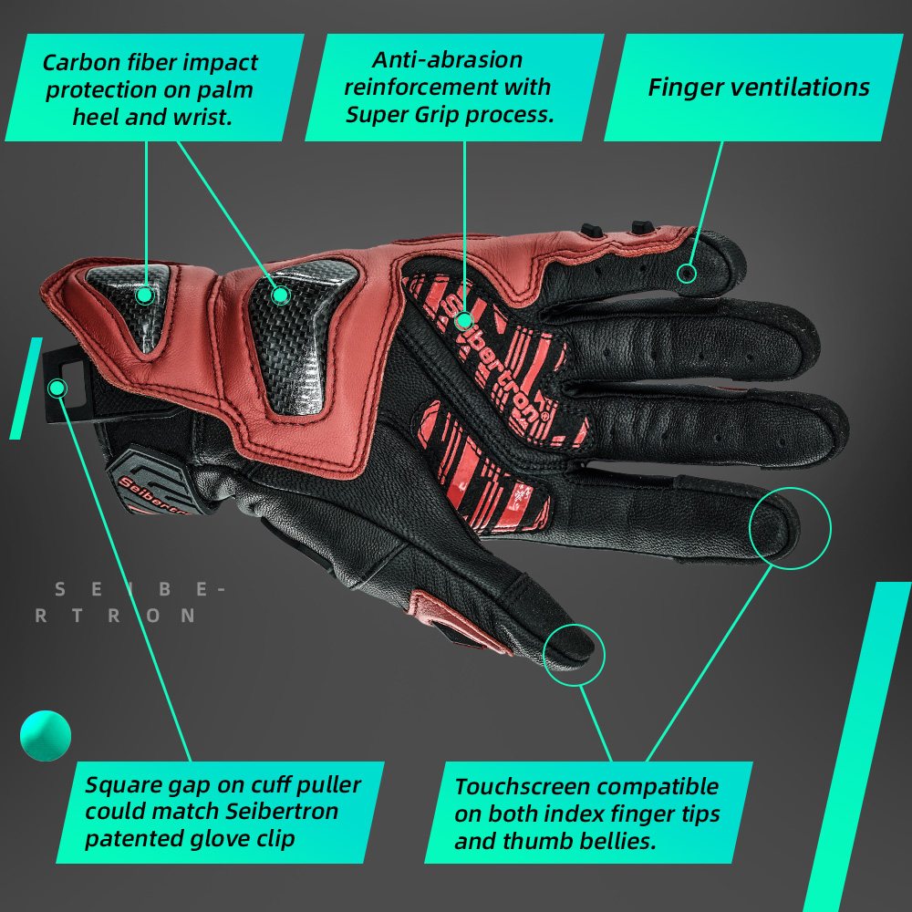 color:Red | Seibertron SPS-3 motorcycle riding gloves for BMX ATV MTB and road riding image 11