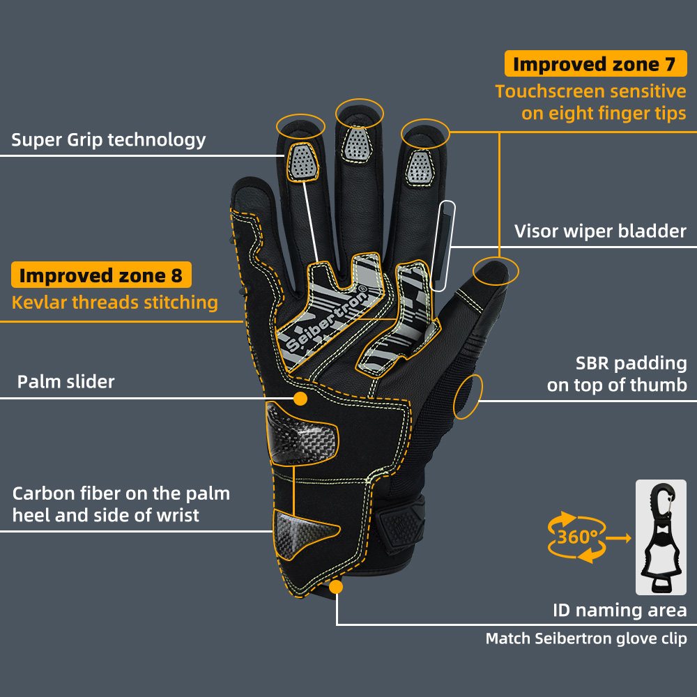 カラー:ブラック | Seibertron SPS-4 Plus 3M Thinsulate 冬用レザーバイクグローブ 画像 03