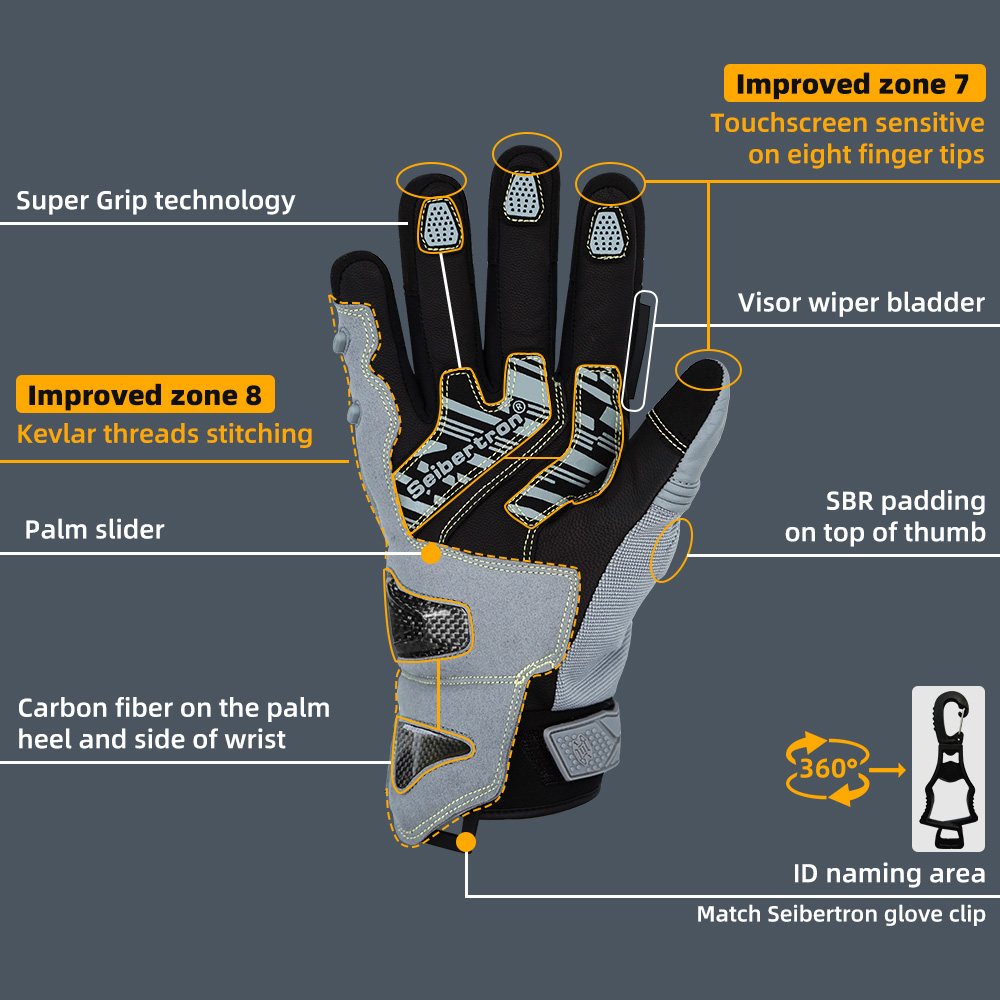カラー:グレー | Seibertron SPS-4 Plus 3M Thinsulate 冬用レザーバイクグローブ 画像 15