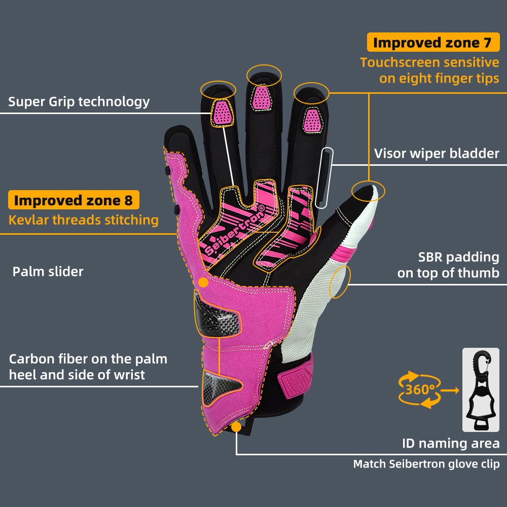 カラー:ピンク | Seibertron SPS-4 Plus 3M Thinsulate 冬用レザーバイクグローブ 画像 19
