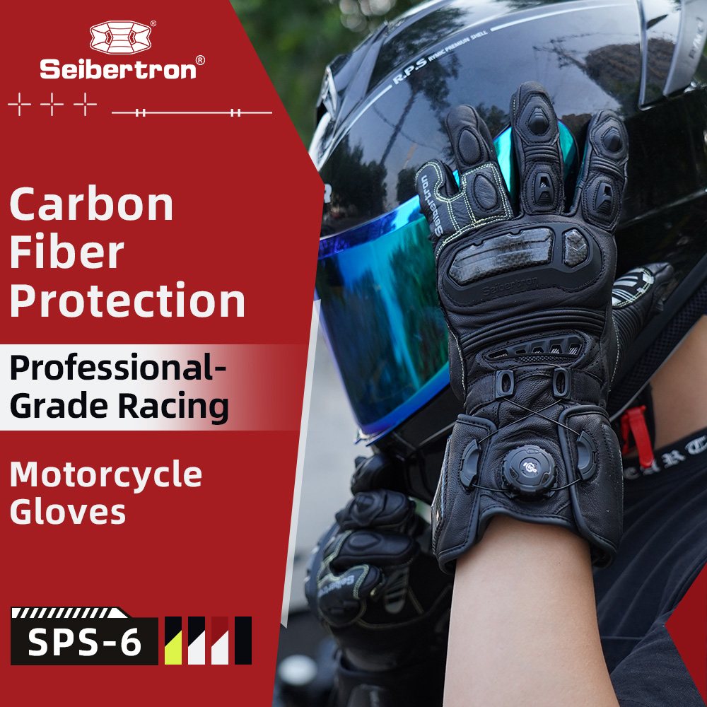 色：ブラック | Seibertron SPS-6 カーボンファイバー保護付きレザーレーシンググローブ 画像 06