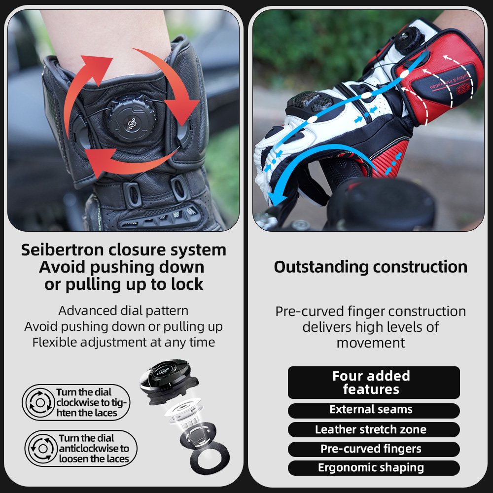 色：ブラック | Seibertron SPS-6 カーボンファイバー保護付きレザーレーシンググローブ 画像 09