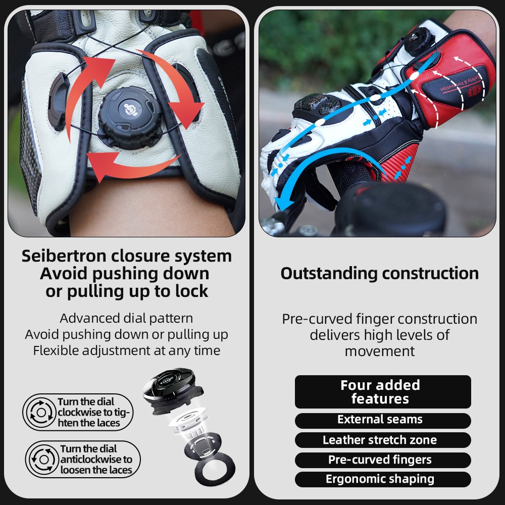 カラー：ホワイト | Seibertron SPS-6 カーボンファイバープロテクション付きレザーレーシンググローブ 画像 14