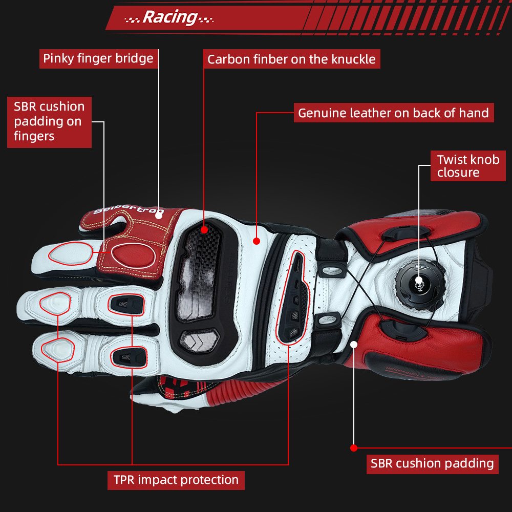 カラー：レッド | Seibertron SPS-6 カーボンファイバープロテクション付きレザーレーシンググローブ 画像 17