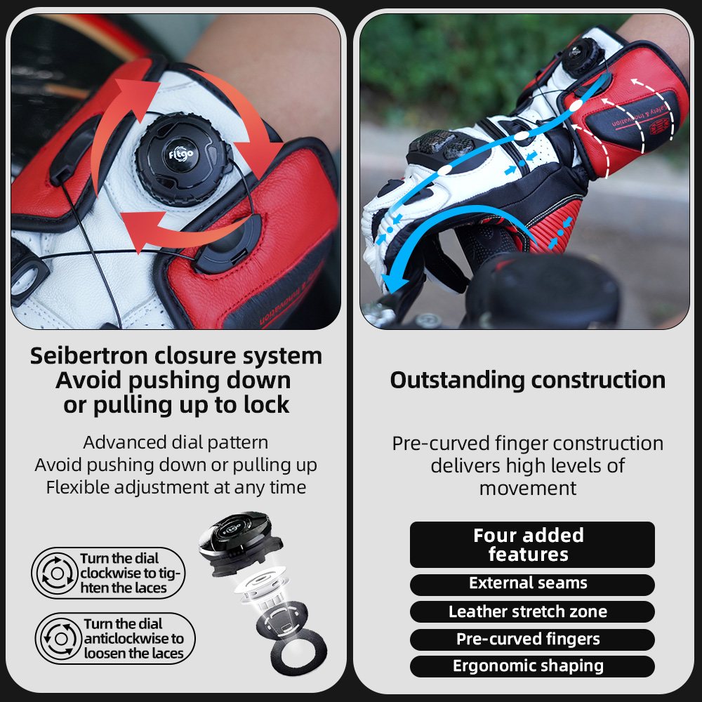 カラー：レッド | Seibertron SPS-6 カーボンファイバープロテクション付きレザーレーシンググローブ 画像 19